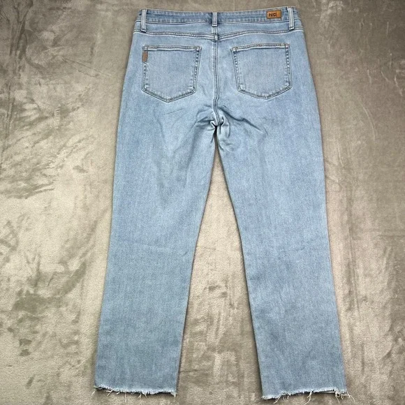 Paige Jeans Womens 31 Blue Hoxton Slim Crop Light Wash High Rise Frayed Denim - Picture 2 of 16